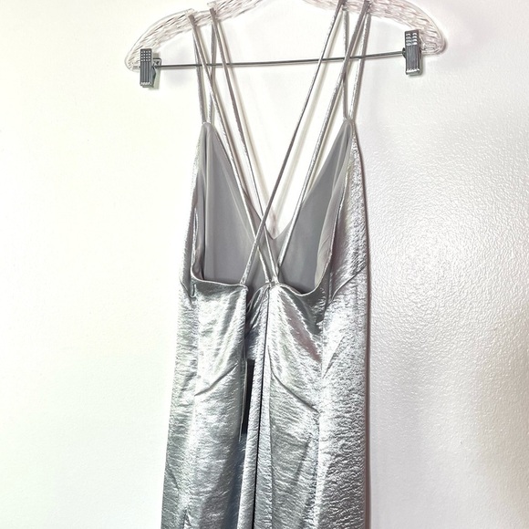 NWT H&M Silver Metallic Strappy Maxi Dress Gown Size 12 - Picture 6 of 7